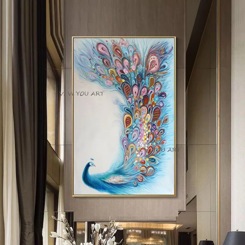 100% ручная роспись маслом красочный павлин абстрактная Настенная картина