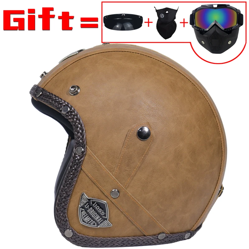 Ретро Винтаж мотоциклетный шлем Chopper скутер синтетическая кожа 3/4 с открытым