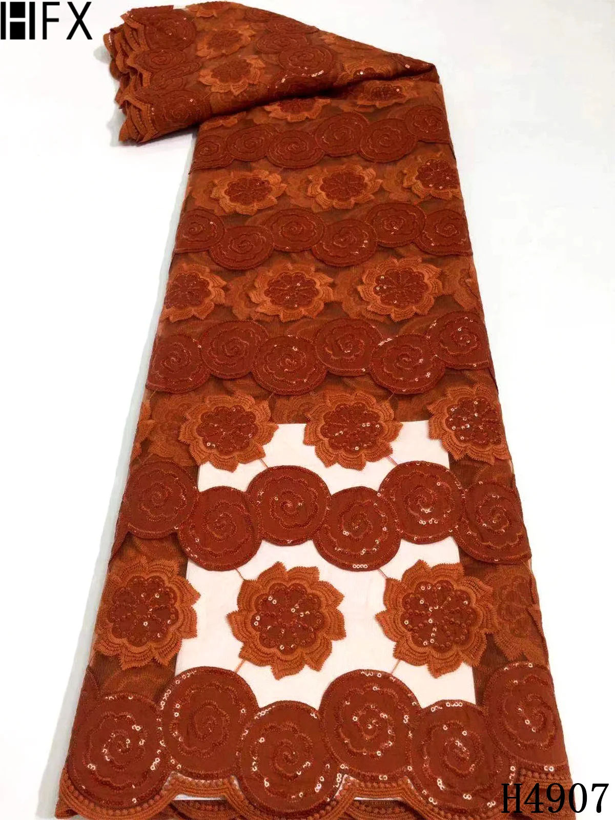 

HFX African Sequins Lace Fabrics 2021 High Quality Purple French Sequin Tulle Net Nigerian Lace Fabric For Wedding Dress F4907