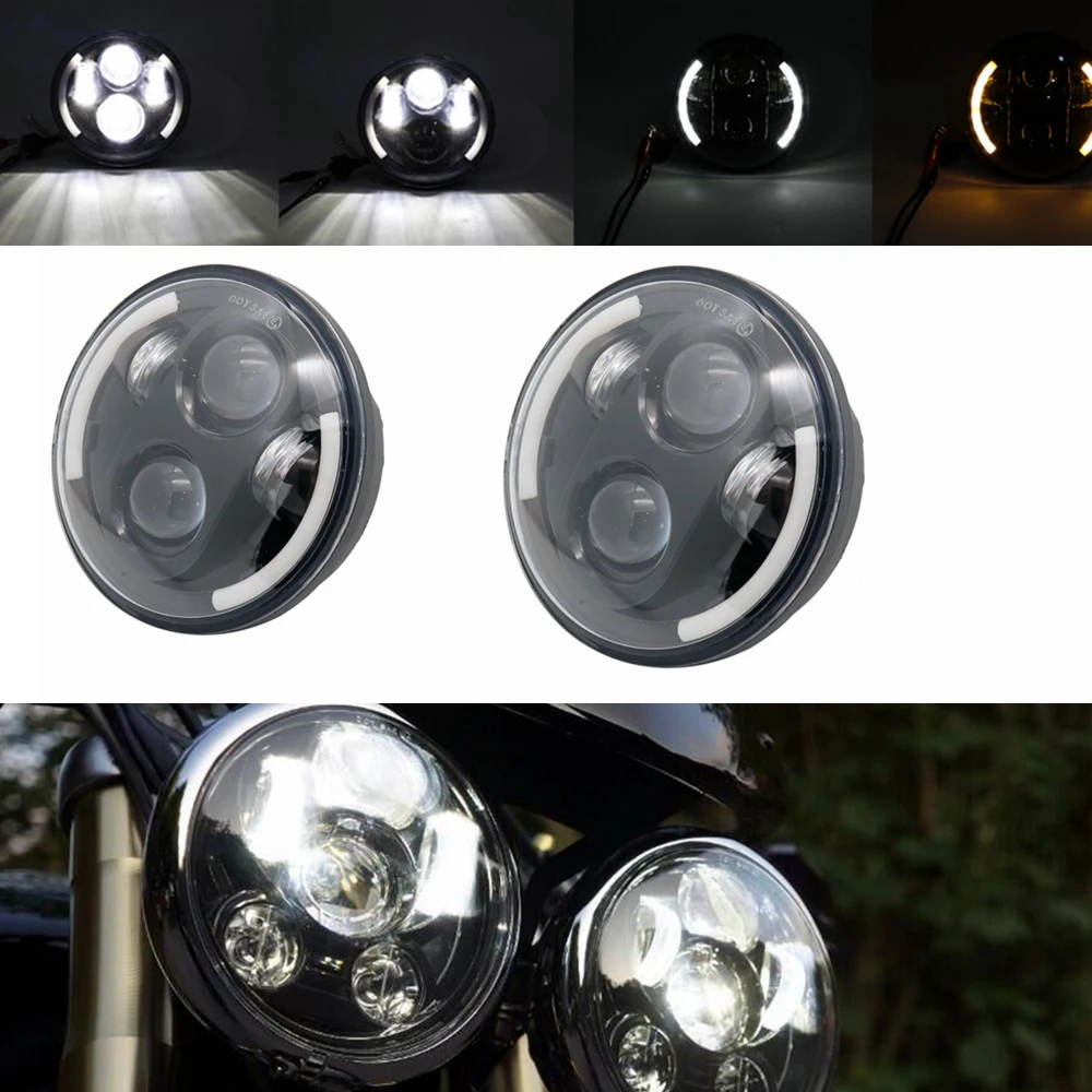Для Harleys Lighting 5 3/" черный светодиодный головной фонарь с Halo Ring для автомобиля Harley Sportster Iron 883 1200 Dyna Street Bob FXDB - Цвет: 2pc side halo