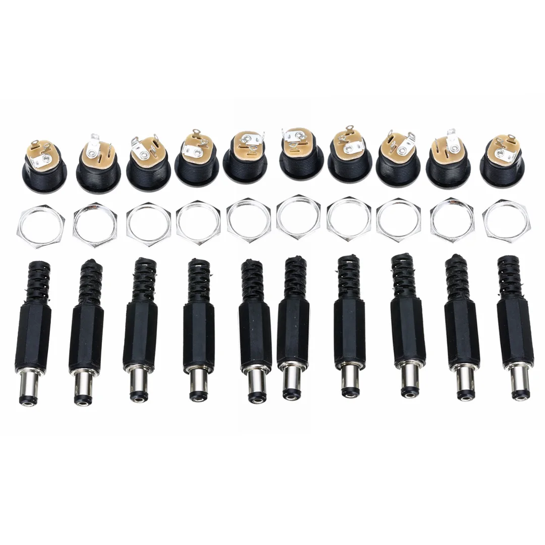 

10 Pair 12V 3A Plastic Male Plug 9mm Hole + Female Socket Panel Mount Jack DC Connector 12mm Hole Electrical Supplies
