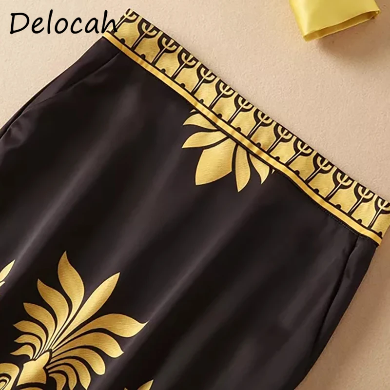 Delocah New 2021 Autumn Women Fashion Runway Skirts Set Lantern Sleeve Loose Blouses + High Waist Vintage Pencil Skirts Suits enlarge
