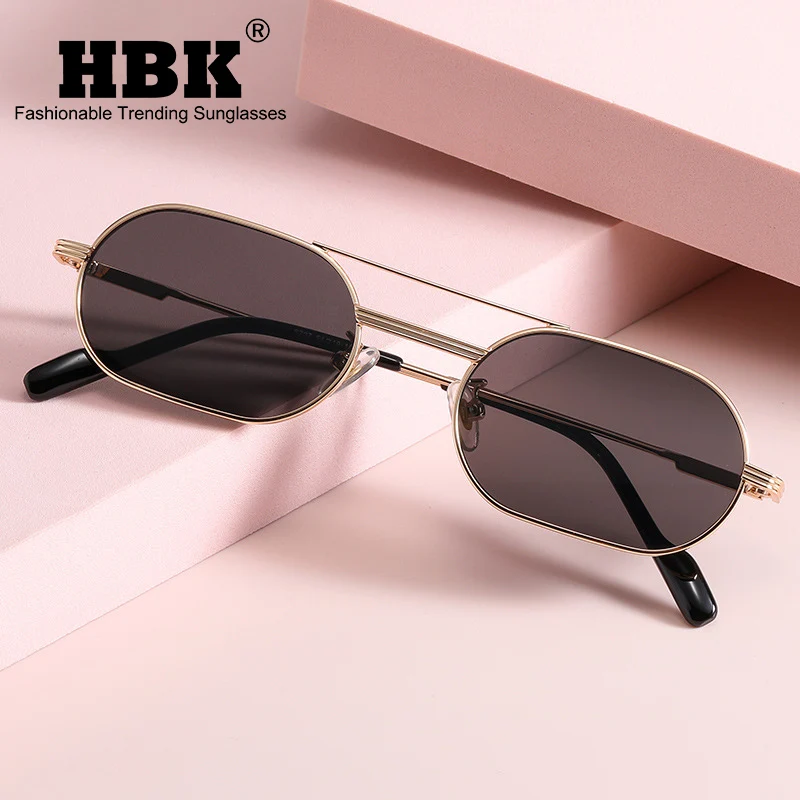 

HBK Retro Vintage Round Sunglasses Men Brand Designer Double Bridge Sun Glasses Women Alloy Metal Frame Black Lens Oval Eyewear