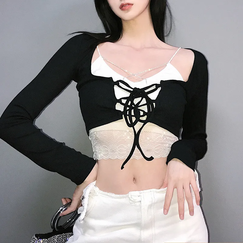 

Women's Wrapped Vest, Lace-up Coat, Casual Party V Neck Tummy Control Wrapped Cropped 2pcs Clothes