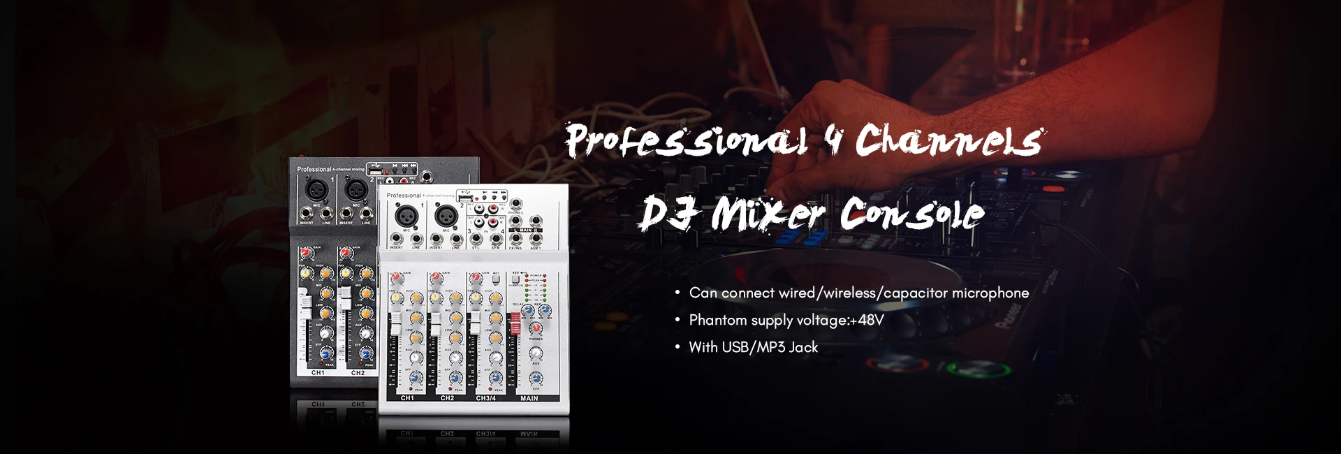 LEORY Профессиональный DJ микшер 4 канала bluetooth звук микшерный пульт для караоке KTV с USB MP3 Jack Live аудио микшер