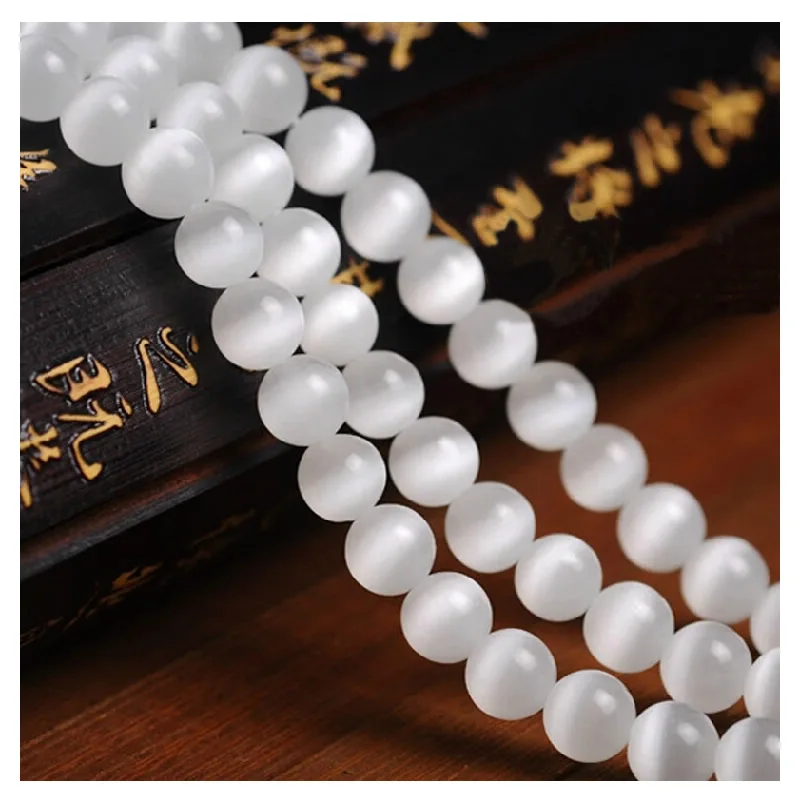 Wholesale Natural Stone Beads Stylish White Glassy Cat-eye Stone Pine Beads 4/6/8/10/12mm Fit for DIY Women's Bracelet Necklaces