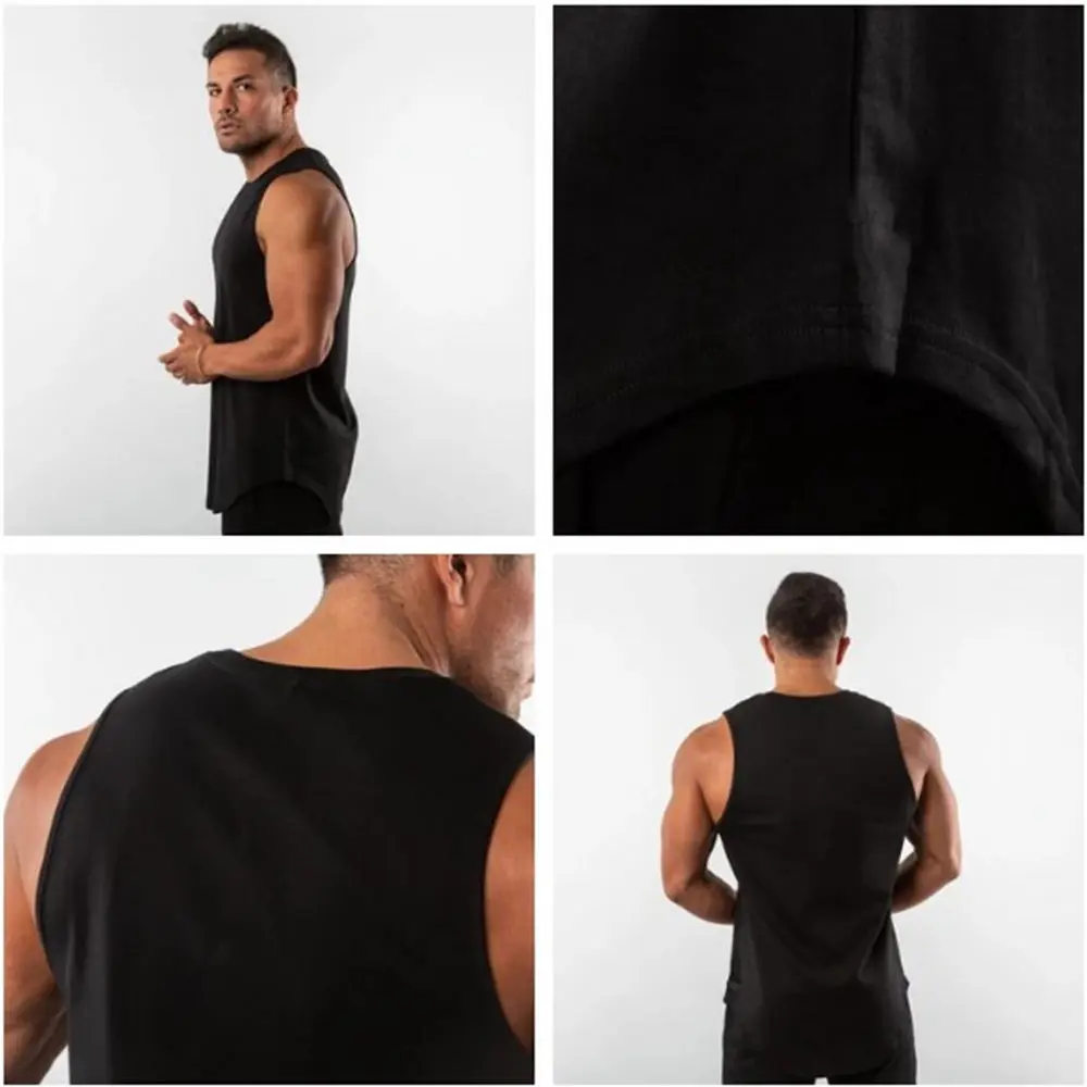 Однотонные черные майки для тренажерного зала мужская хлопковая рубашка без