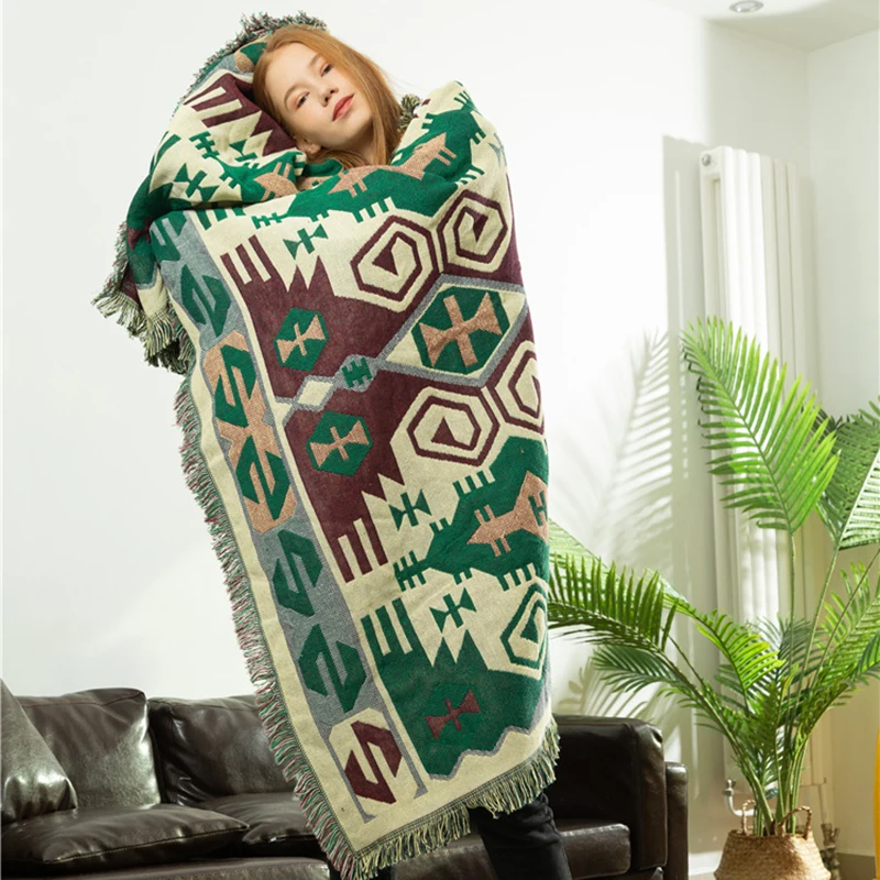 Geometric Print Throw Blanket for Beds with Tassels 9 Sizes Blankets Sofacover HIgh Quality Bedspread Tapestry Decorative | Дом и сад