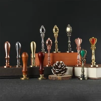 popular wax stamp handle macaron color sealing wax metal handle european style wooden hand account peripheral roman column grip