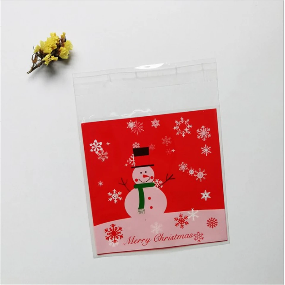 {D& P 100pcs 10X10+ 3 см Рождество печенья конфеты упаковки хлеба самоклеящаяся Пластик печенье закуски выпечка посылка милые сумки через плечо