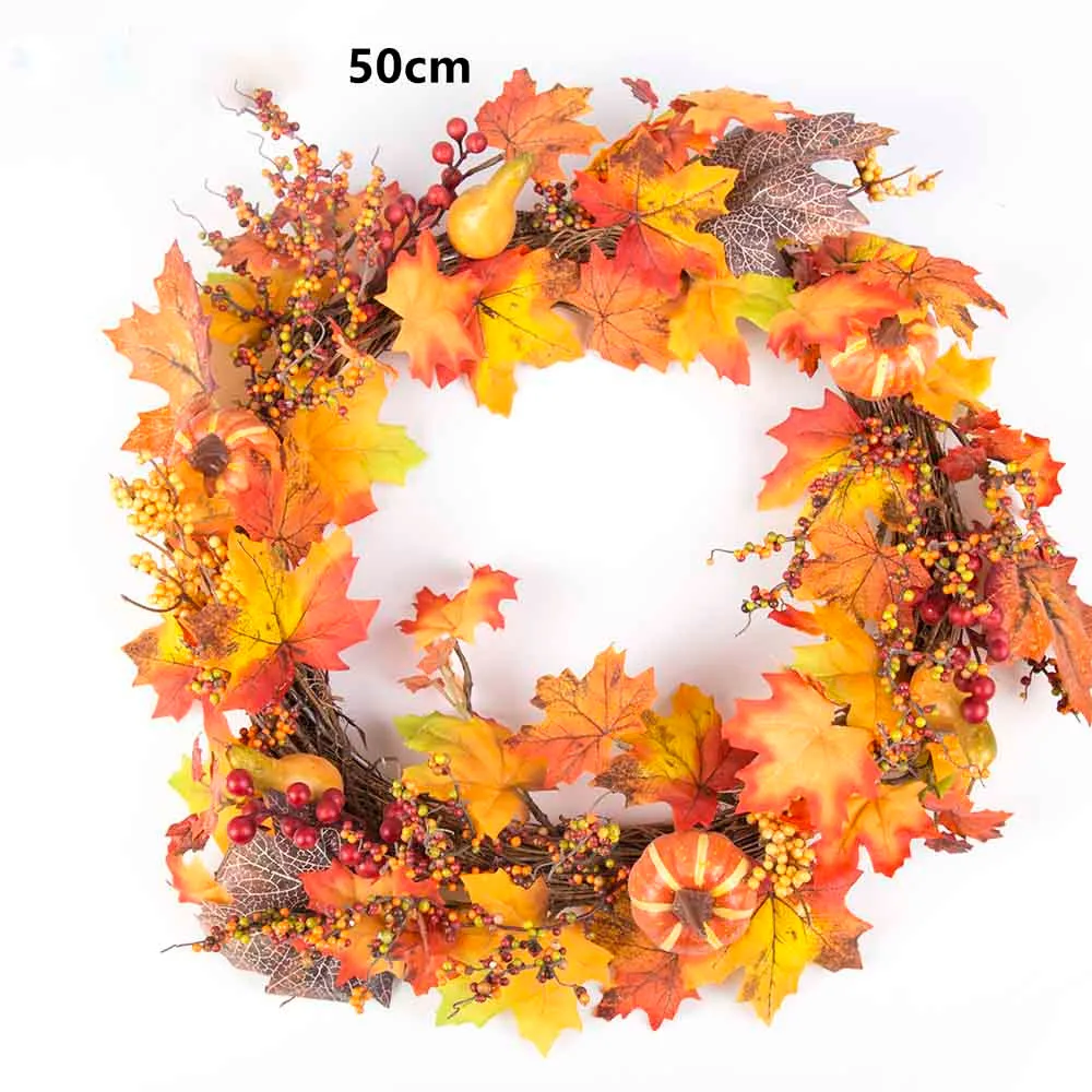 50 см Рождественский венок дверь настенное украшение ягода кленовый лист осенняя