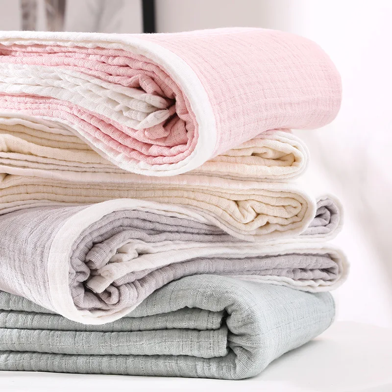 New Washed Gauze Six-layer Blanket 100% Cotton Gray Green Pink Blankets For Beds Thick Air-conditioning Soft Throw Quilt | Дом и сад