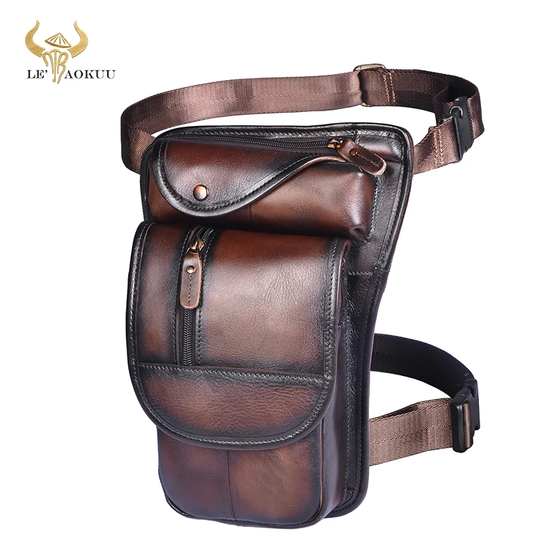 Original Leather Coffee Design Men Shoulder Bag 8" Tablet Fashion Organizer Travel Fanny Waist Belt Pack Leg Bag Male 3112-c