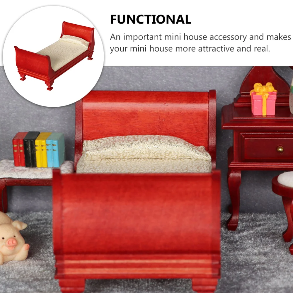

1Pc Mini House Wood Single Bed Mini Furniture Adornment DIY Mini House Decor