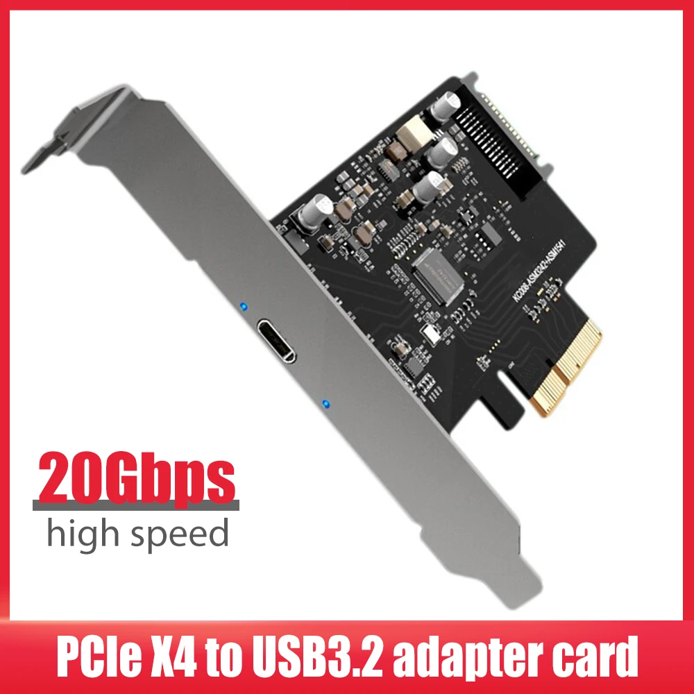 KC008 PCIe X 4 to USB3.2 Riser Card High Speed 20Gbps Adapter Type C Host USB 3.2 PCI Express Expansion Card for Desktop