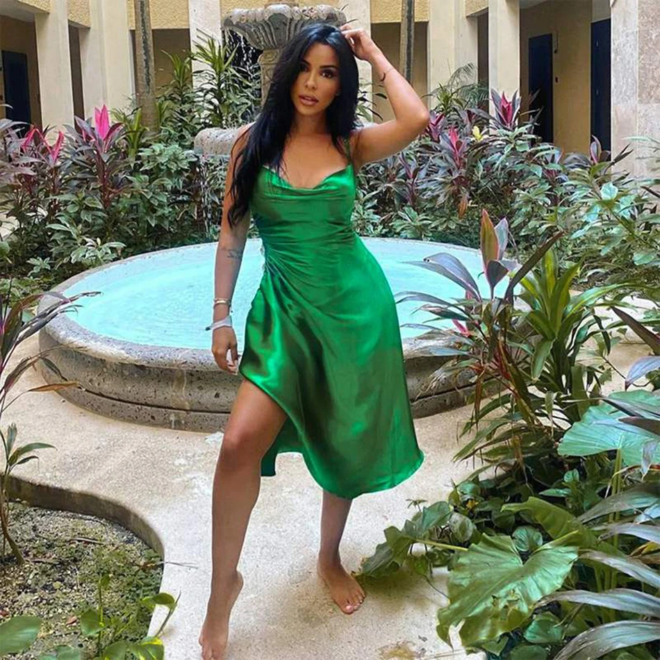 Лето 2021 новый дизайн атласные Модные женские пикантные платья на