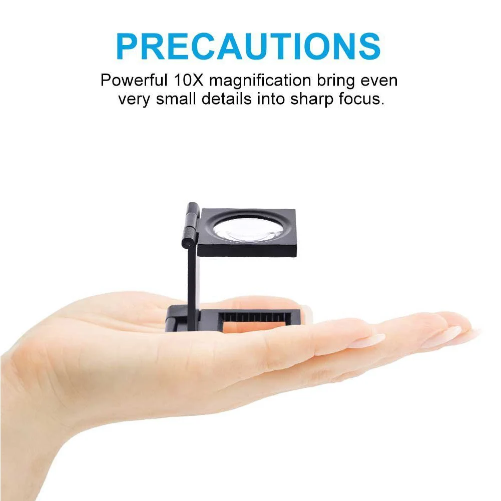 

10X Mini Three-Folding 10X Magnifier Zinc Alloy Magnifier Magnifying Glass with Scale for Textile Optical Jewelry Tool