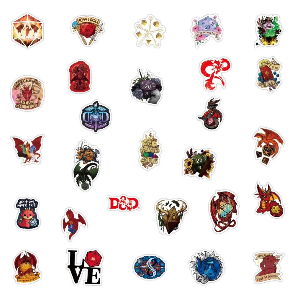 

10/30/50PCS Dungeons and Dragons Stickers Graffiti Skateboard Fridge Laptop DIY Waterproof Joke Decals Sticker for Kid Gift