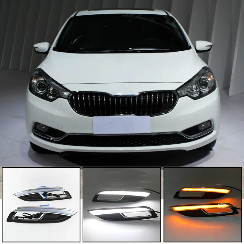 For Kia K3 Cerato 2013 2014 2015 2016 Led Daytime Running Lights DRL fog lamp cover with Yellow Turning Signal Lamp