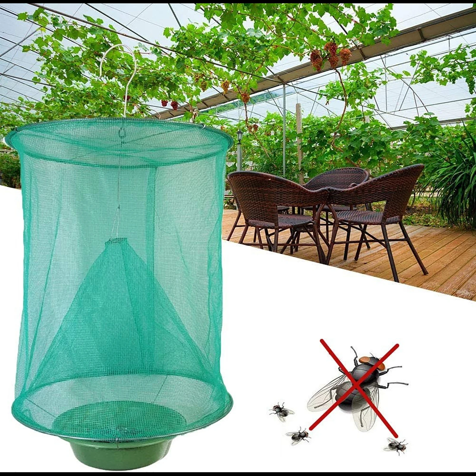 

5Pcs Hanging Fly Trap Killer Reusable Folding Fly Catcher Insect Catcher Mosquito Fly Mesh Net Outdoor Garden Home Yard Supplies