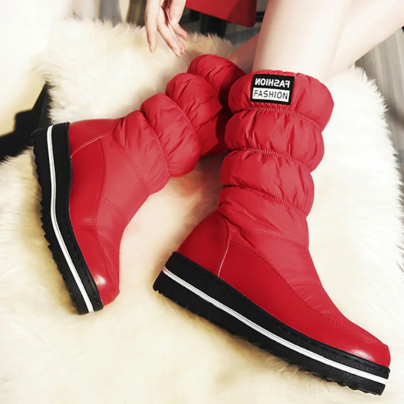 Большие размеры женские зимние сапоги обувь на платформе до середины икры теплые