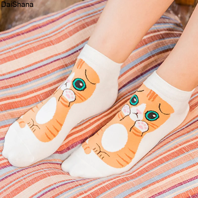5Pairs/lot Spring Summer Fashion Women Cotton Sox Cartoon Hello Kitten Cat Puppy Dog Harajuku Kawaii Cute Girl Happy Funny Socks