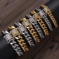 8mm 10mm 12mm 14mm hip hop rock bracelets stainless steel round grinding color preserving cuban bracelet clasp