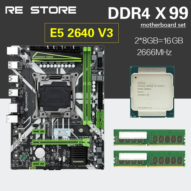 HUANANZHI X99 материнская плата с LGA 2011-3 E5 2640 V3 2*8G DDR4 2666 NON-ECC памяти комбинированный