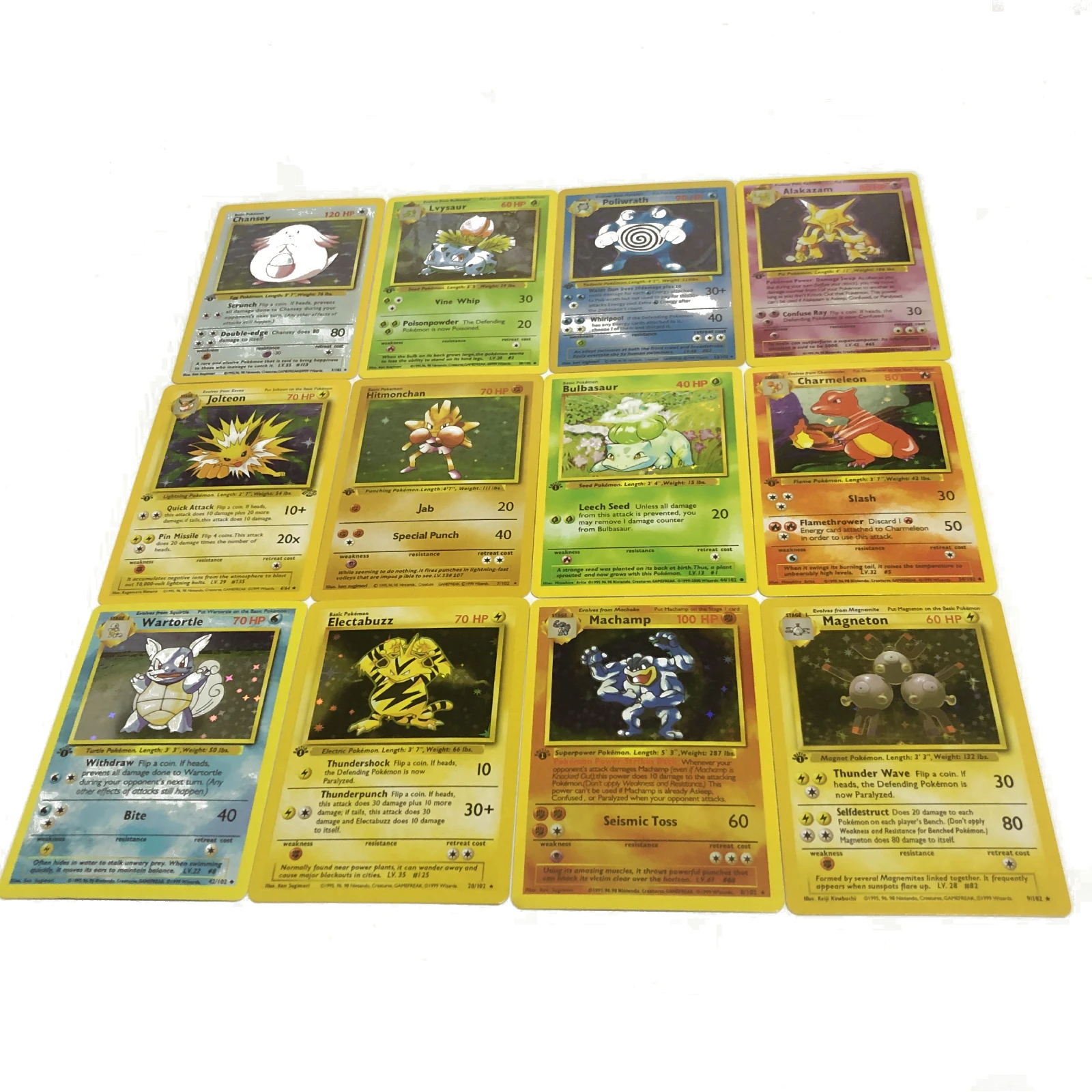 

12PCS NEW 1996 Years DIY Pokemon Flash Cards Charmeleon Wartortle Ivysaur Jolteon Poliwrath Game Battle Collection Cards Gift
