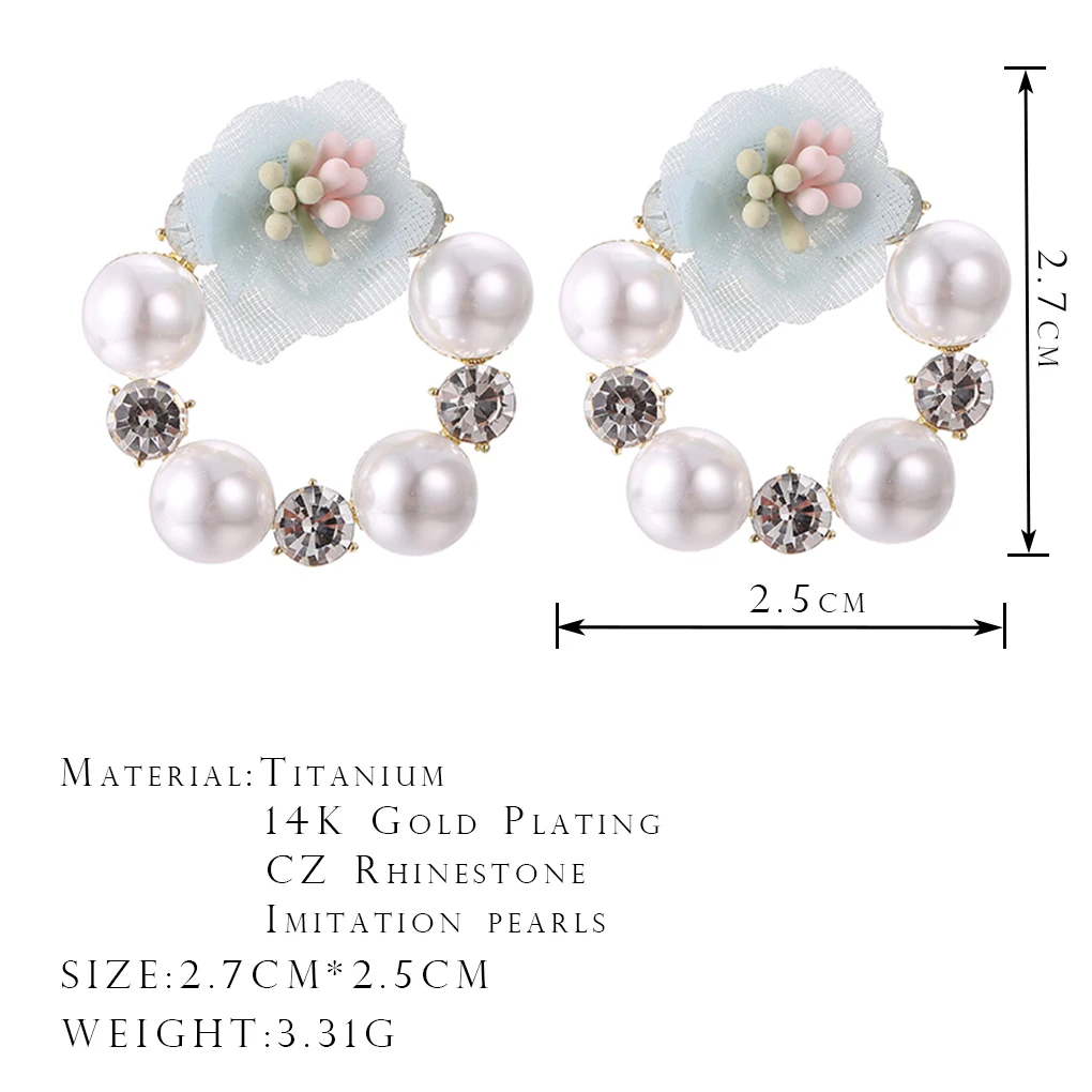 

ONYSS Luxury Fabric Flower Shape Earrings 3A Zircon Imitation Pearl Earrings 2021 Trend Jewelery Women Cross Stud Earrings