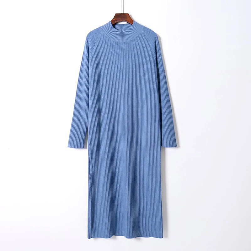 

straight sweater dress female casual loose knit dress Chic oversize thick long sweater dress women Half-high autumn winter