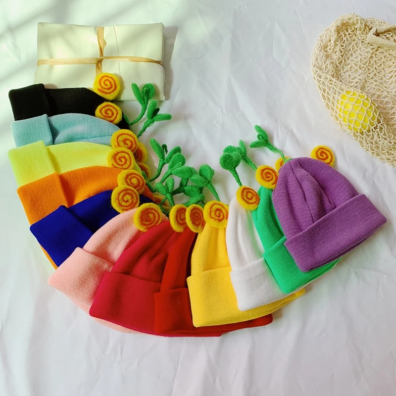 

1-5T Newborn Cute Autumn Winter Kids Baby Hats Warm Knitted Wool Cartoon Hemming Caps