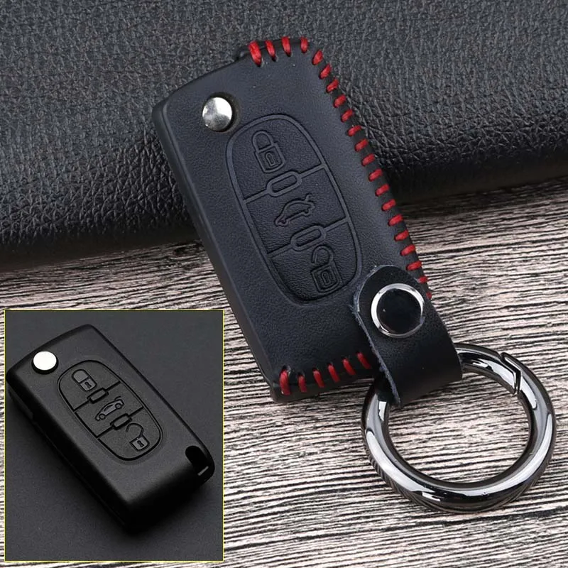 3 Button Red Кожаный Автомобильный Брелок дистанционного управления с ключом чехол Чехол для Citroen C2 C3 C4 C5 C6 C8 для peugeot 207 301 307 308 407 607 807 2008 3008 4008 - Название цвета: 3 Button Red
