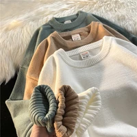 2021 mens thickened sweater round neck new sweater autumn and winter trend student thread bottomed shirt