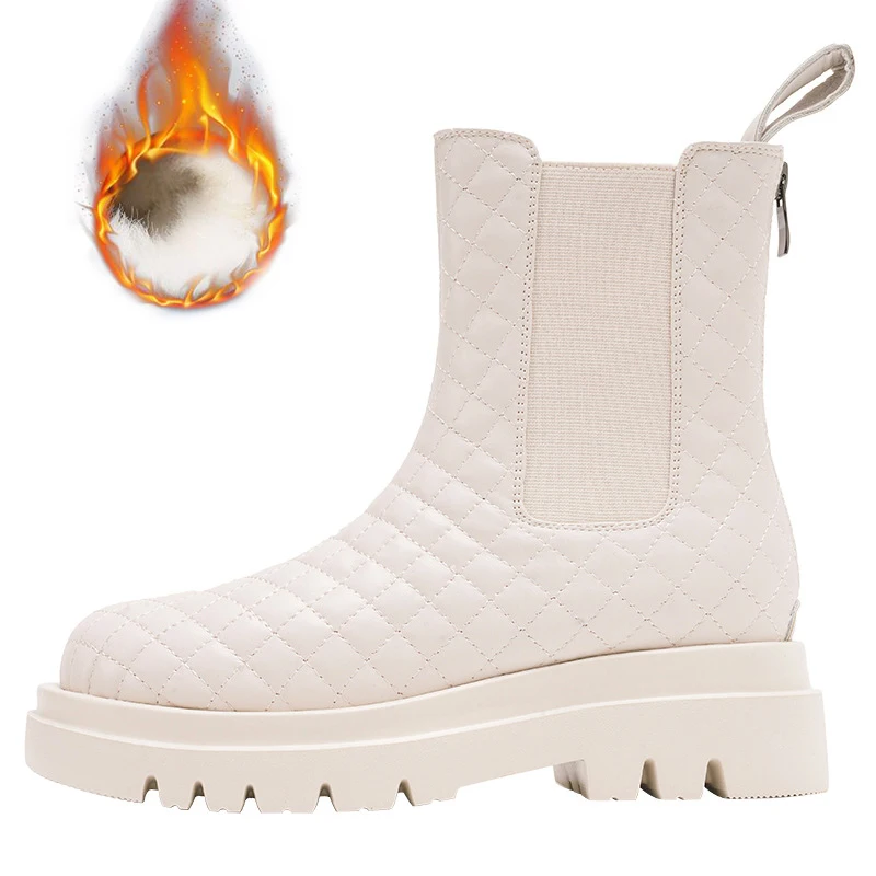 Waterproof Snow Boots for Women, Non-Slip Fur and Warmth, Women's Short Boots Plus Velvet and Thick Fur Cotton Shoes for Winter