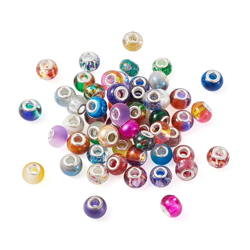 

100 шт./коркор. разноцветные стеклянные бусины ручной работы в европейском стиле с большими отверстиями, круглые бусины для браслетов, ожерел...