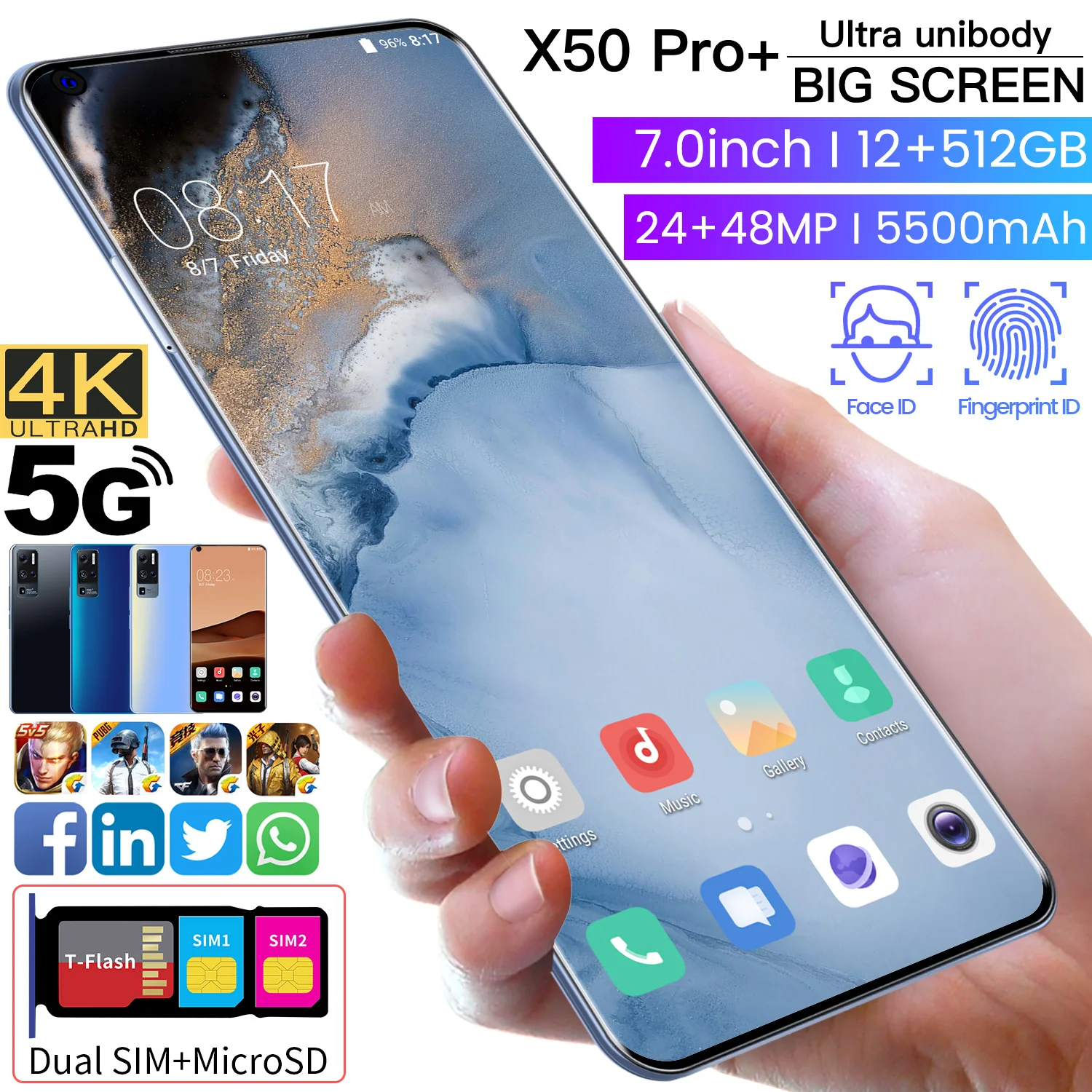 Бесплатная доставка глобальная версия X50 Pro 7 0 дюймов + смартфон 12G 512 Гб Две