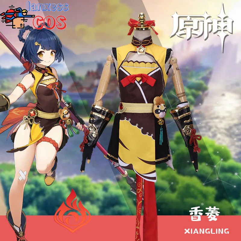 

Genshin Impact Xiangling Cosplay Costume Wigs Anime Women Dress Halloween Party Outfit Uniform