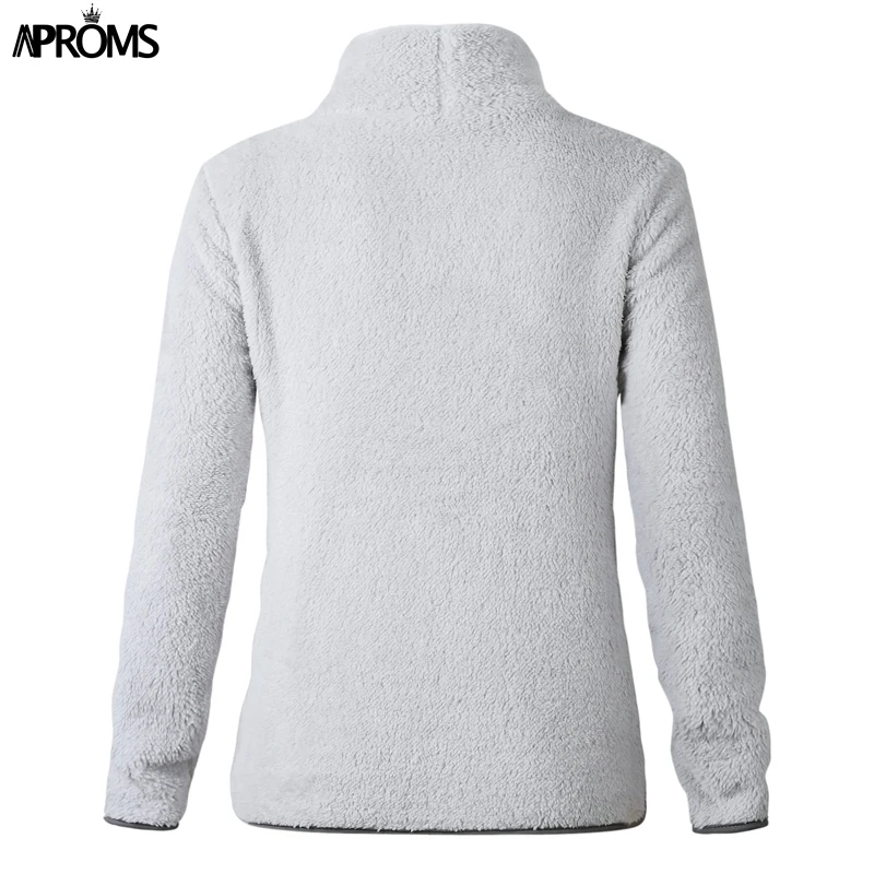 Aproms Soft Teddy Turtleneck Hoodies Women Casual Solid Zipper Sweatshirt Pullover Cool Girls Streetwear Warm Tracksuits Jumper