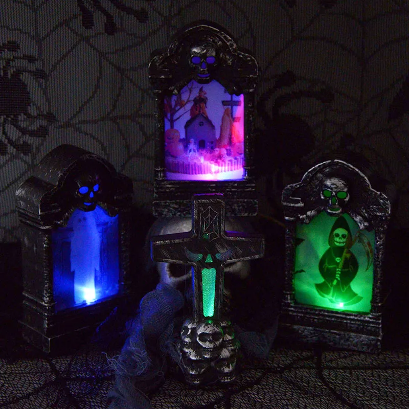 

Simulation Tombstone LED Light Multicolor Lighting Battery Powered Retro Gravestone Lamp Halloween Party Home Garden Decor