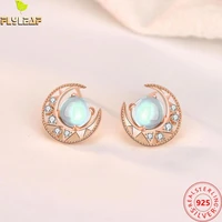 crescent moon moonston 100 925 sterling silver earrings for women gold fine jewelry femme zircon earings fashion jewelry