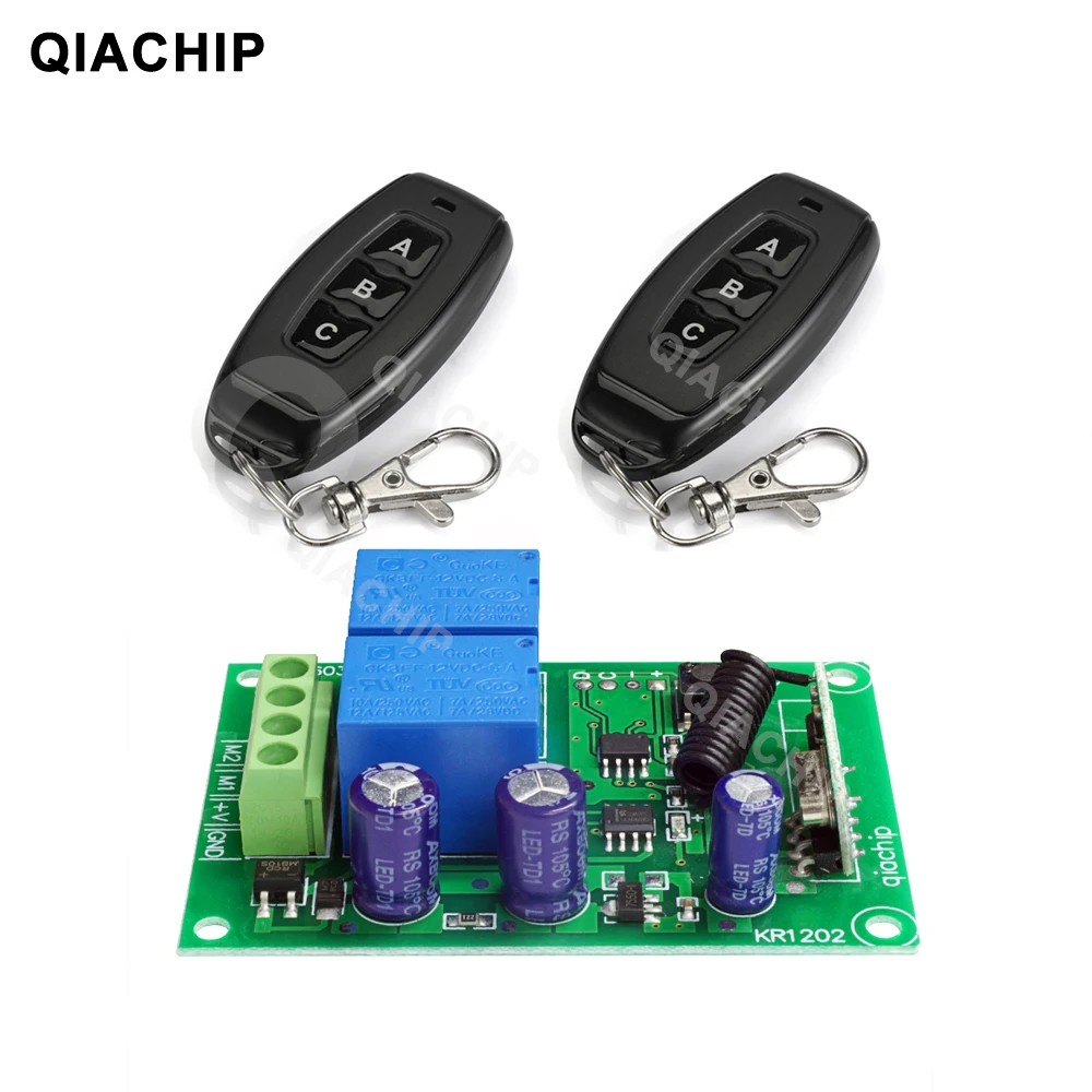 

QIACHIP 433Mhz RF Wireless Switch DC 12V 2CH Relay Receiver Module + Remote Control Switch For DC Motor Gate Garage Controller