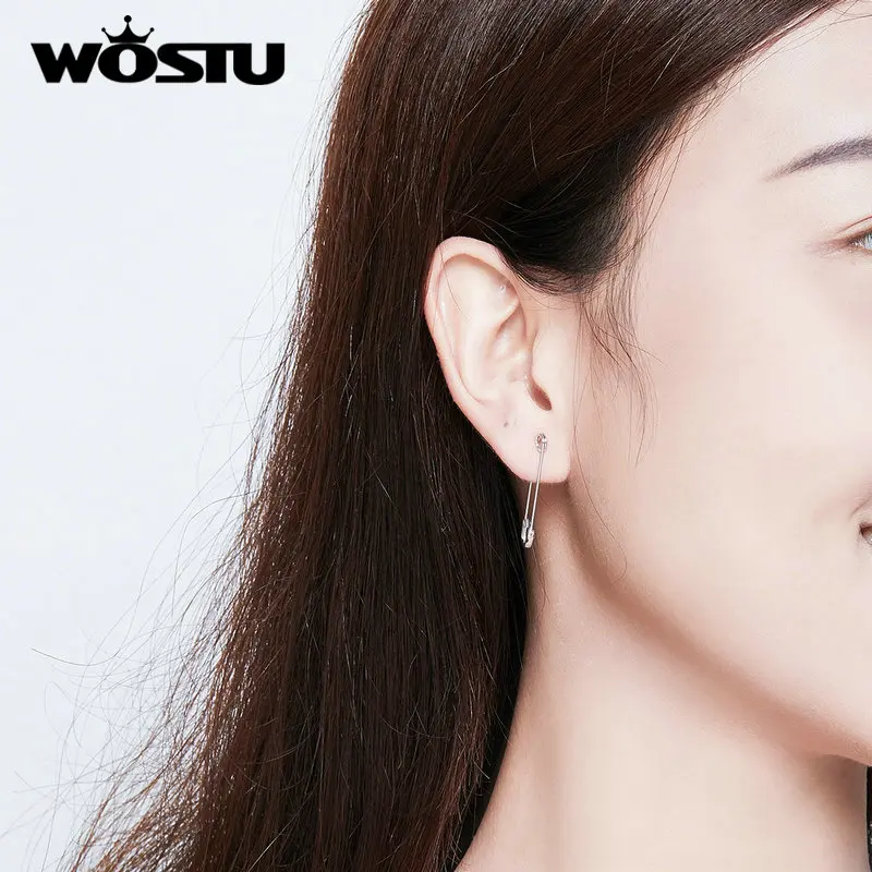 

WOSTU Real 925 Sterling Silver Pin Cartilage Fashion Earrings Minimalist Style Punk Earrings For Women Party Jewelry CQE695-A