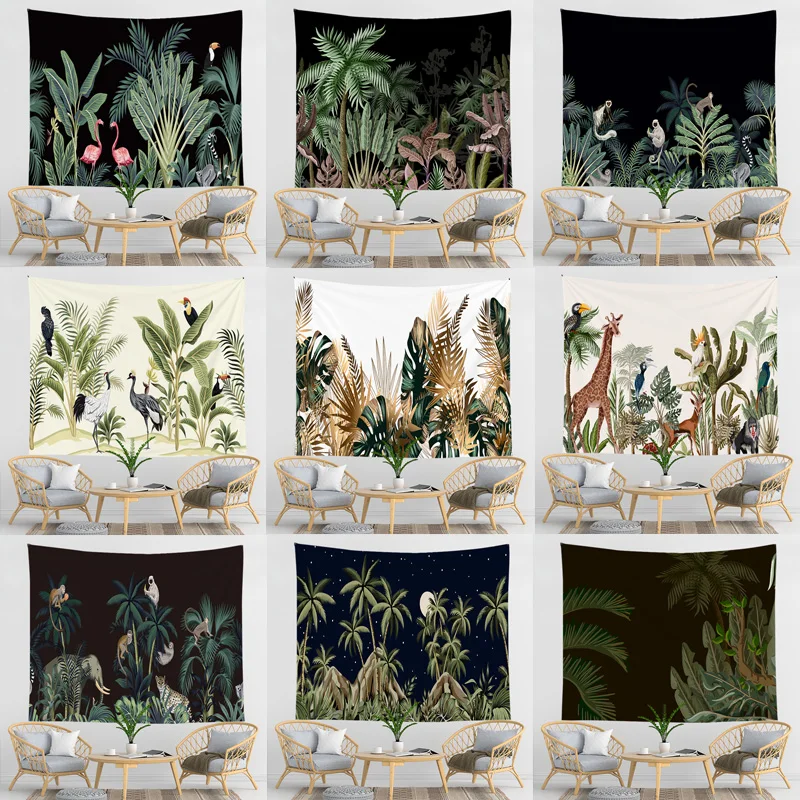 

Tropical Plant Printed Tapestry Wall Hanging Nordic Home Living Room Bedroom Fabric Hanging Painting Background Decoration