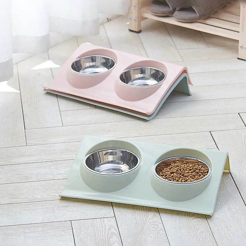 

Pet Bowl Stainless Steel Pet Cat Food Feeder Portable Dog Food Storage Bowls Double Outdoor Travel Puppy Drinking Bowl