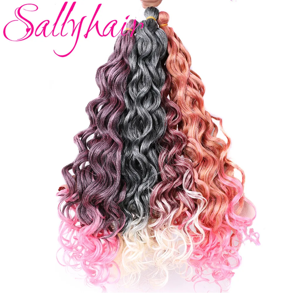 

Sallyhair 20-дюймовые глубокие волнистые Гавайские кудрявые вязаные крючком удлинители синтетических волос Блонд розовый Омбре цвета прически