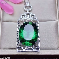 kjjeaxcmy fine jewelry natural green crystal 925 sterling silver women pendant necklace chain classic