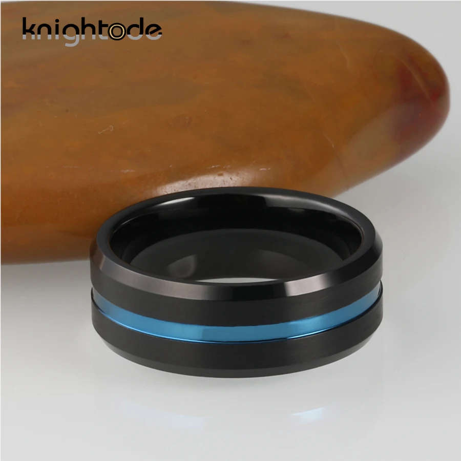 8 мм Мужской Женский черный вольфрам карбид обручальное кольцо модное с синим