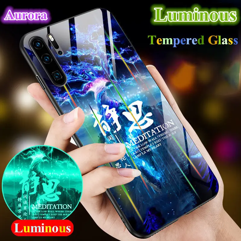Aurora Luminous Tempered Glass Case For huawei P30 Pro Lite Mate 20 Nova 5 5i Honor V20 6X 7X 8X 9X 8A 8C 9 10 | Мобильные телефоны