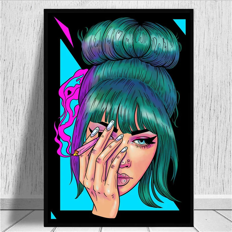 Мультяшная Марихуана курительная девушка цветное Искусство Холст принты